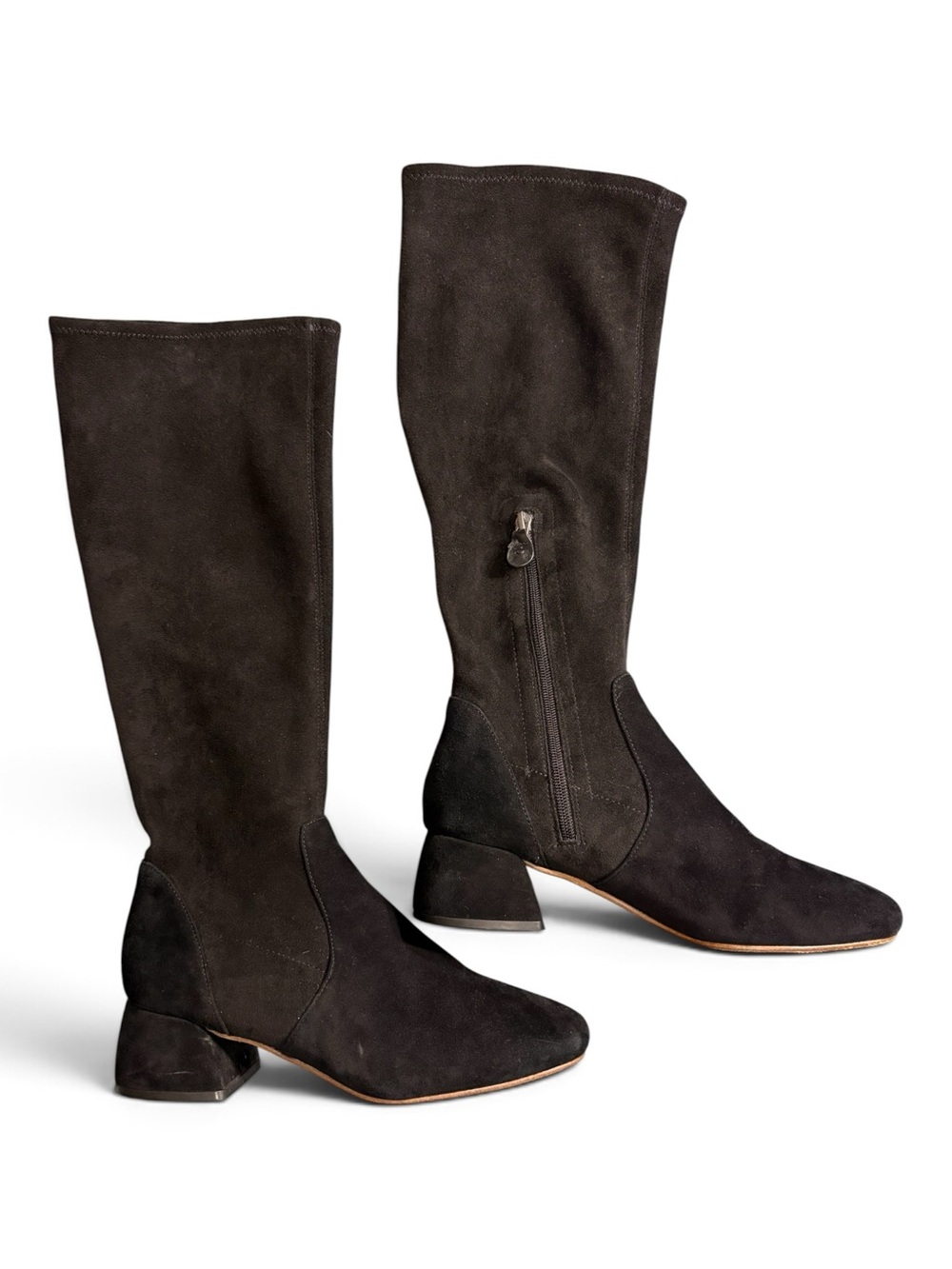 gentle souls Emily Stretch Black Suede Mid-Calf Block Heel Boots- woman’s 10 M